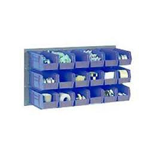 WALL BIN RACK W/8 BLUE BINS, 36X