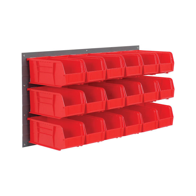 WALL BIN RACK W/18 RED BINS, 36X