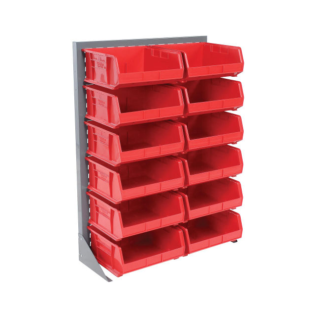 LOUVERED BIN RACK W/(12) RED STA