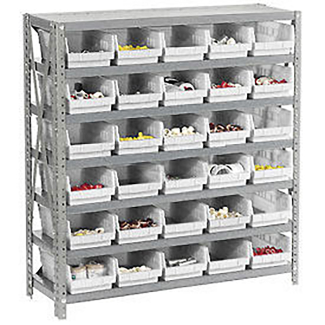 7 SHELF STEEL SHELVING W/(30) 4" 7 SHELF STEEL SHELVING W/(30) 4"