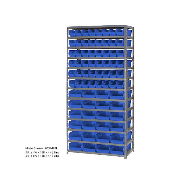 13 SHELF STEEL SHELVING W/(76) 4