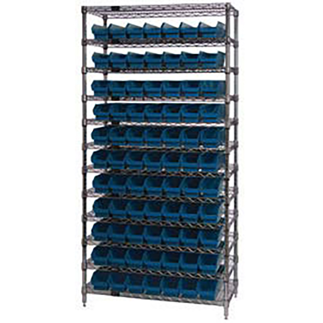WIRE SHELVING, W/77 PLASTIC BINS