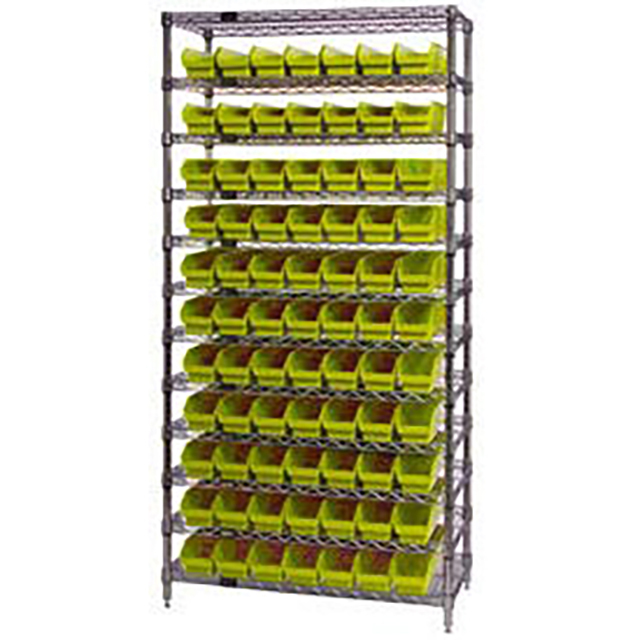WIRE SHELVING, W/77 PLASTIC BINS